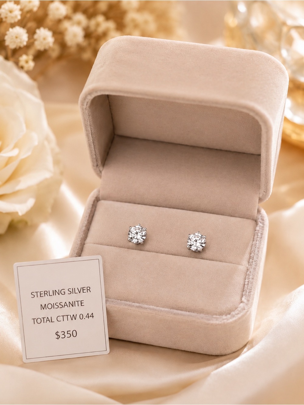 ✨ Sterling Silver Moissanite Stud Earrings — 0.44 CTW